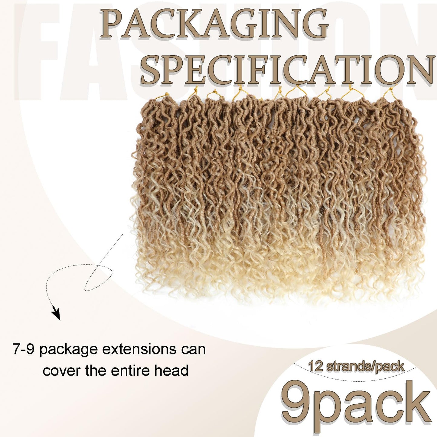 Molleas Goddess Locs 14inch, 9 Packs Faux Locs for Black Women, Pre-Looped Boho Crochet Hair With Curl Ends (14inch, Pack of 9, 27/613)