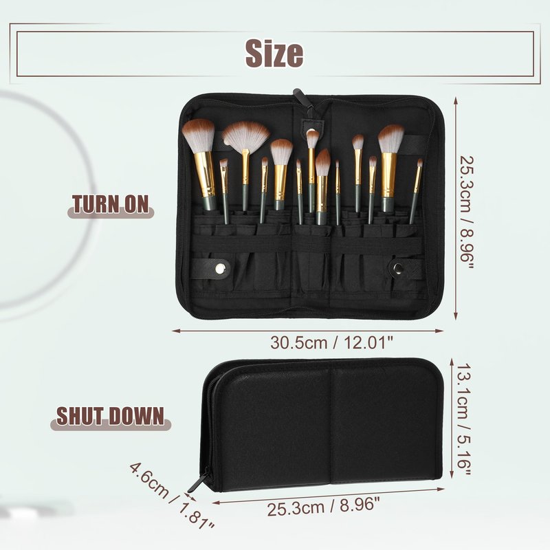 VOCOSTE Foldable Makeup Brush Holder, 23 Pockets Makeup Brush Organizer, Stand-up Makeup Brush Travel Bag Cosmetic Case, Portable Travel Makeup Brushes Case Handbag