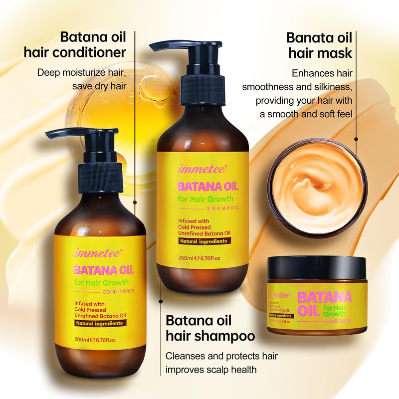 immetee Shampoo & Conditioner Set, Infused Batana Natural Ingredients, With Hair Mask and Massage Comb, Deep Moisturizing Treatment for Dry, Color-Treated Hair, 6.76 Fl Oz Each,4-Pack