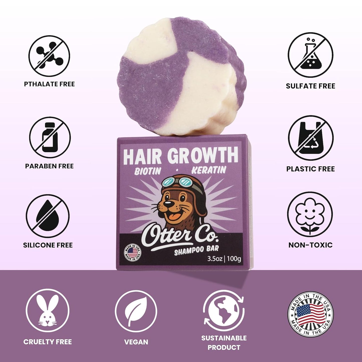 Biotin & Onion Hair Growth Shampoo Bar - Vegan & Sulfate Free | Keratin & Rosemary Oil, USA Made