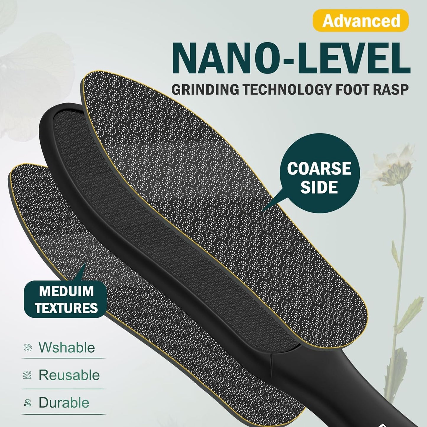 Double-Sided Nano Glass Foot File - Effective Callus Remover for Cracked Heels & Dry Skin | Black