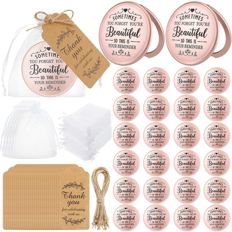 Tatuo 24 Set Sometimes You Forget Your Beautiful Compact Mirror Bulk for Women, Inspirational Appreciation Gifts, Pocket Makeup Mirrors for OT Month Valentine Galentine's Day Bridal Party Souvenir