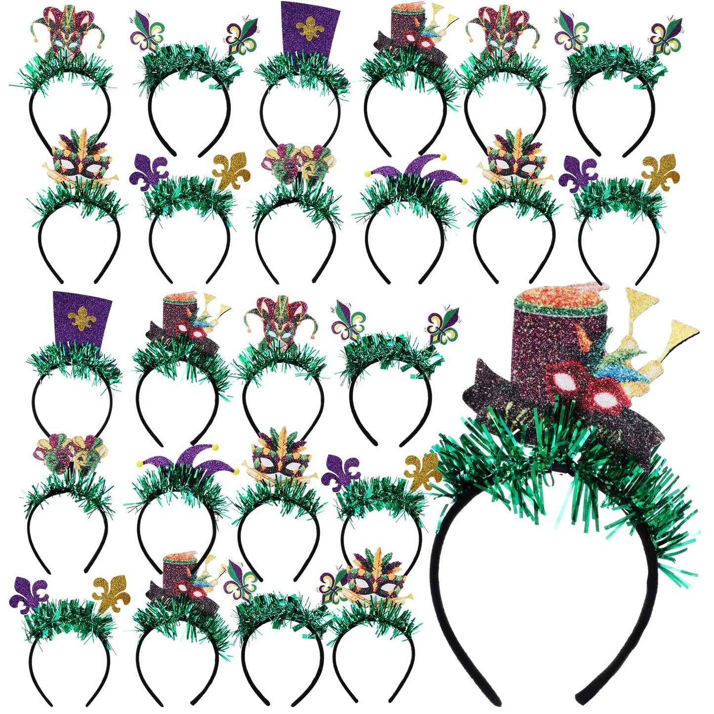 Hotop 24 Pcs Mardi Gras Party Favor Bulk 2026 Mardi Gras Carnival Headbands for Adult Women Party Decoration (Classic)