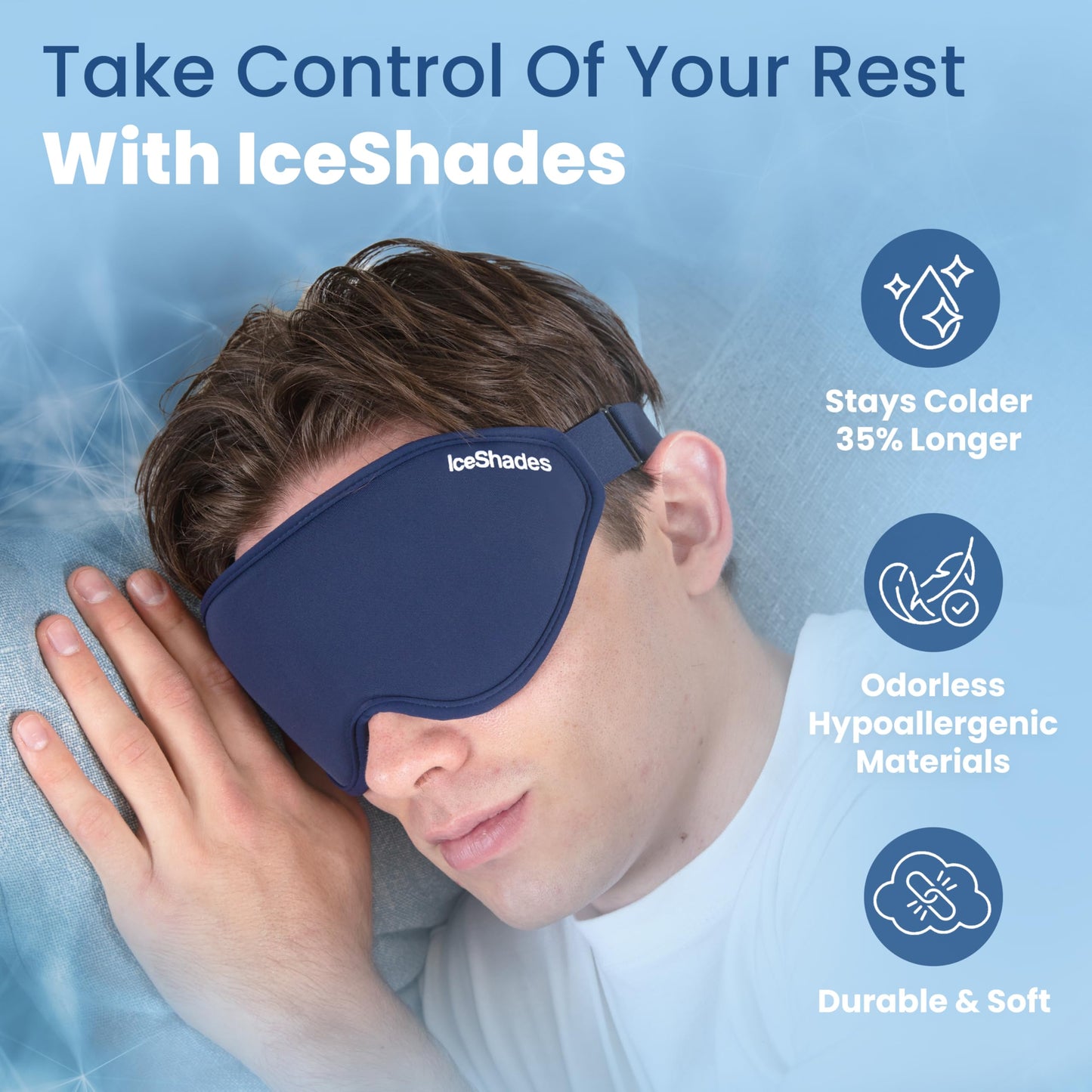 IceShades Cooling Gel Eye Mask for Migraine Relief, Tension & Hangover Migraine Mask, Cold Compress for Headache Dark Circles Tired Puffy Eyes, Reusable Ice Pack for Sleeping, Blue