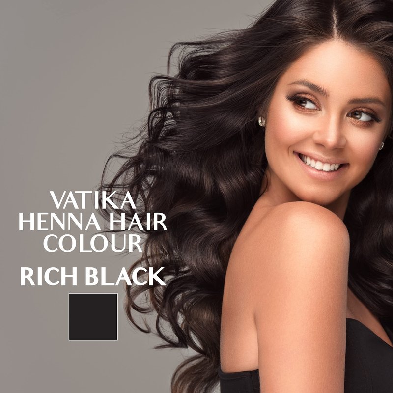 Vatika Naturals Permanent Hair Dye Rich Black – Ammonia-Free With Natural Henna, Grey Coverage, Nourishing Herbal Blend, Long-Lasting Hair Color for Soft, Shiny Results – 18 Sachets X 10g (Pack of 3)