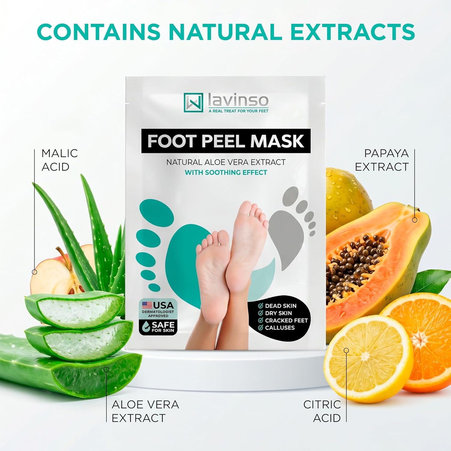 Lavinso Foot Peel Mask - Exfoliating Treatment for Dry, Cracked Feet | 2-Pack Peeling Mask for Soft, Smooth Skin