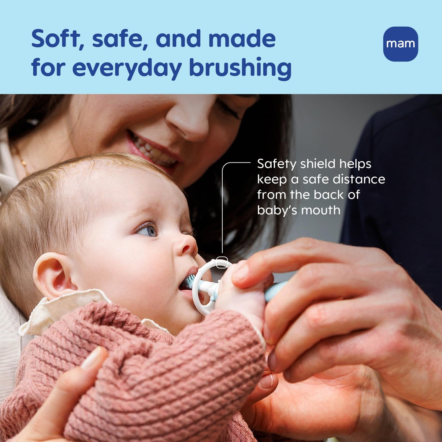 MAM Baby Toothbrush Training Brush 5+ Months – Extra Soft Infant Toothbrush with Safety Shield, Small Rounded Head for First Teeth & Gums, Indicator Bristles, Non Slip Handle, BPA Free (2 Pack)