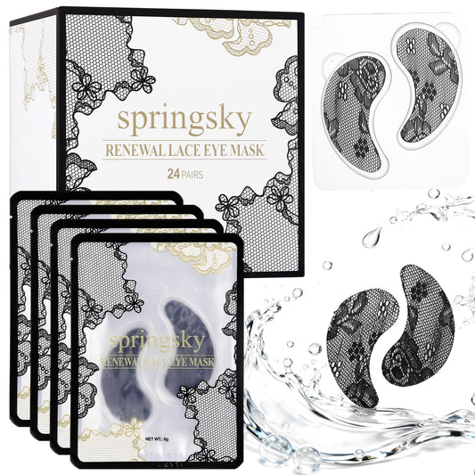 SPRINGSKY Under Eye Patches,Lace Eye Mask for Puffy Eyes and Dark Circles,Collagen Skin Care Products,Hydrating,Smoothing,Anti-Aging Eye Patch for Under Eye Bags（24 Pairs）