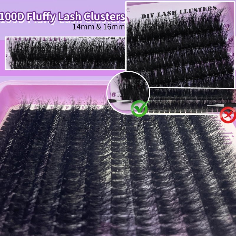 Lash Clusters 14-16mm Cluster Lashes Eyelash Extension 100D Thick Volume Eyelash Clusters 240 pcs D Curly Individual Lashes Wispy Lash Extension Supplement Pack DIY at Home by Anforlin