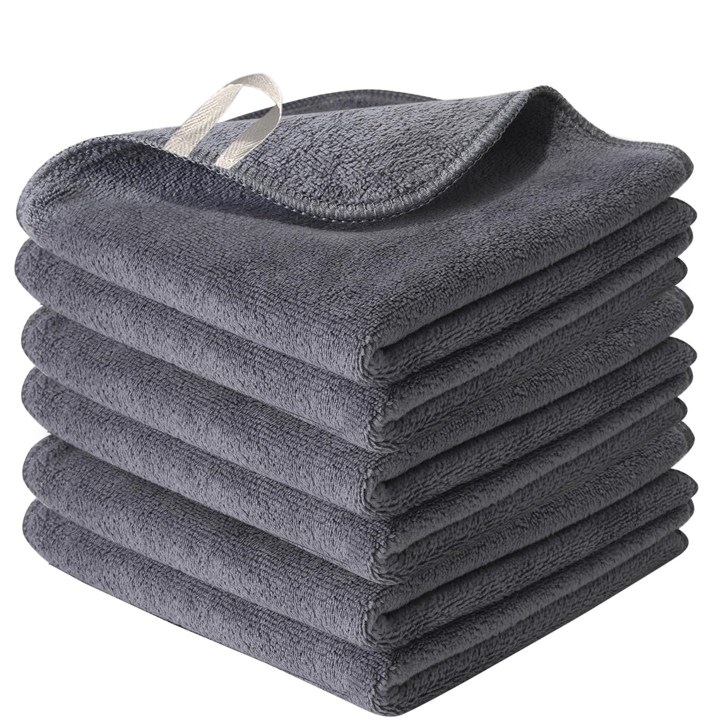Reusable Makeup Remover Cloths - 12x12 Inch Microfiber Towels | 6 Pack Fast-Drying Grey Face Washcloths