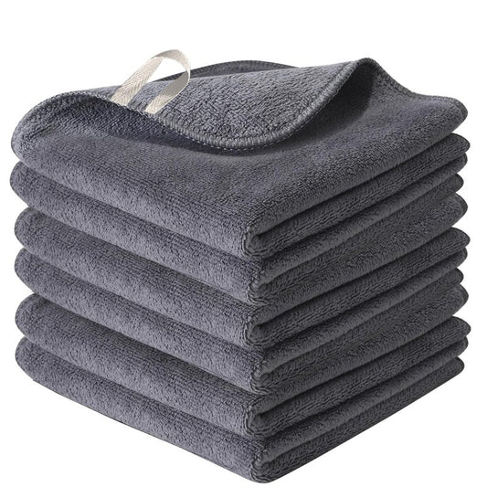 Reusable Makeup Remover Cloths - 12x12 Inch Microfiber Towels | 6 Pack Fast-Drying Grey Face Washcloths