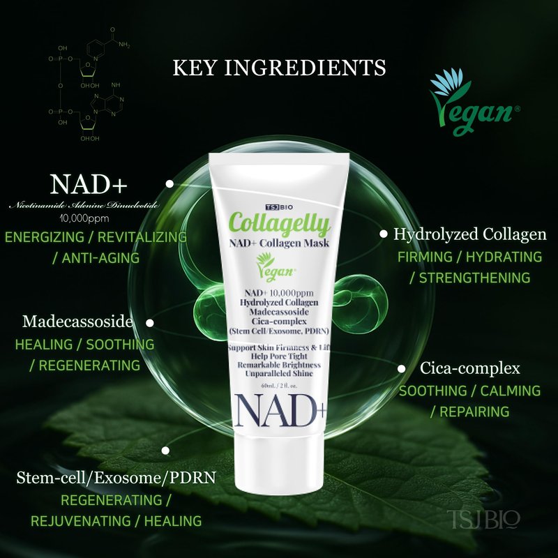 TSJ Bio NAD+ Collagelly Vegan Collagen Mask – 2.1 fl. Oz with 10,000ppm NAD+, NMN, Exosome Complex - Korean Skin Care | Super Peel-Off Face for Blackheads, Pores, Lifting, Exfoliating
