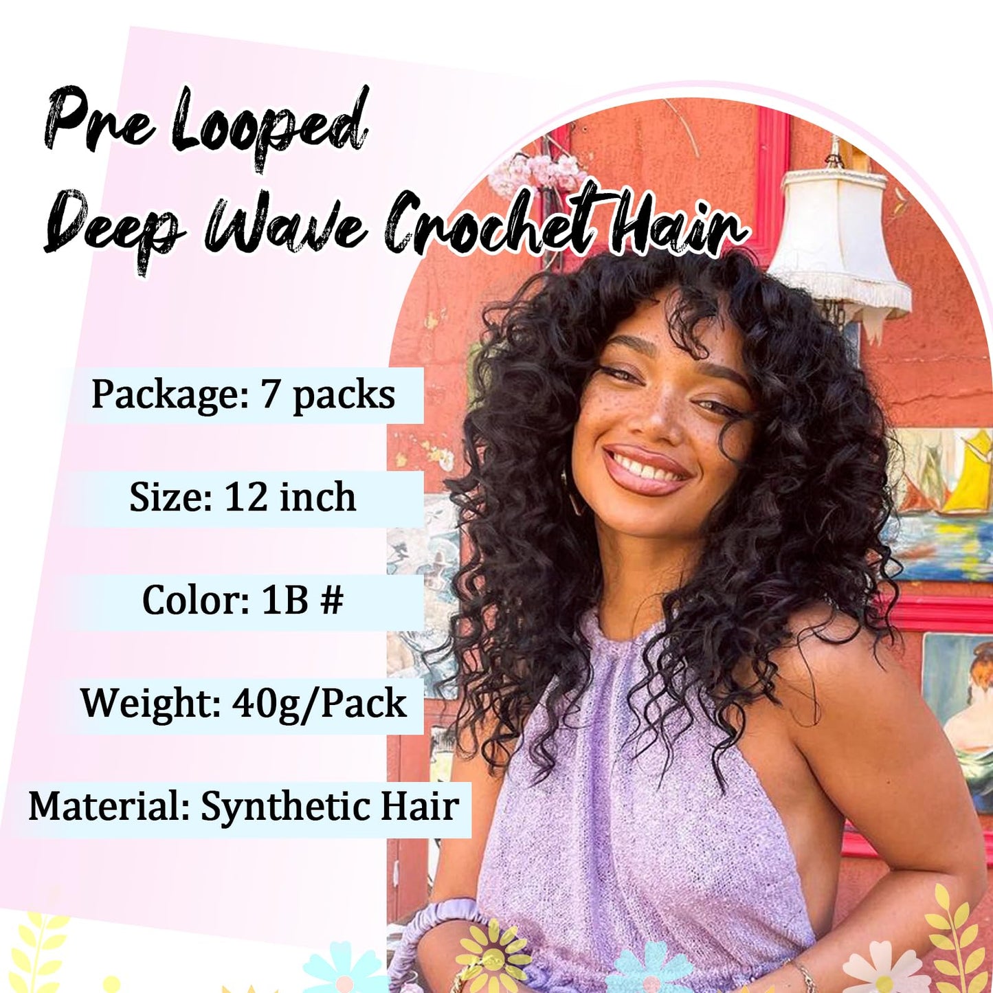 Gowit Pre Looped Deep Wave Crochet Hair 12 Inch 7 Packs Short Curly Black Pre Twisted Ocean Wave Deep Twist Crochet Braids Synthetic Braiding Hair for Black Women
