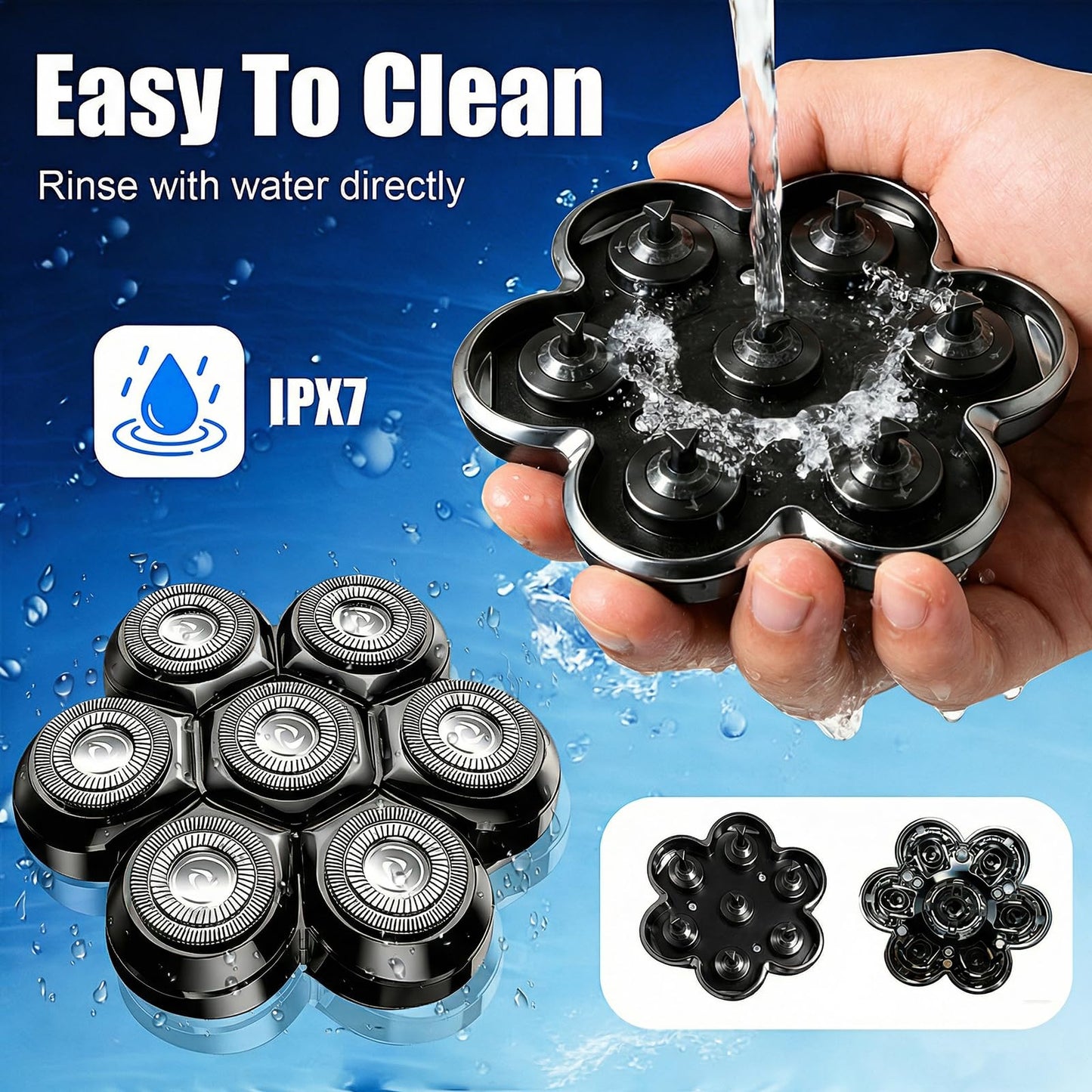 7 Head Magnetic Shaver Head Replacement, Black, 3-Pack