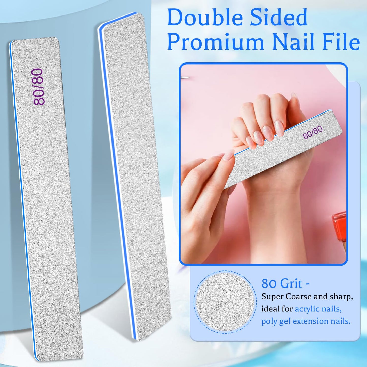 BLESWIN Nail Files 80/80, 25Count 80 Grit Acrylic Nail Files for Artificial Nails, Reusable Double Sided Buffering Files Emery Board for Nails Jumbo Zebra Nail File