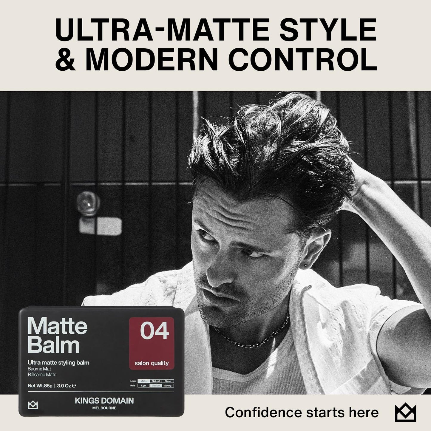 Kings Domain Melbourne Matte Balm | Ultra Matte Hair Paste for Men | Medium Hold Styling Balm | Smooth Frizz-Free Control | 3oz Salon Quality