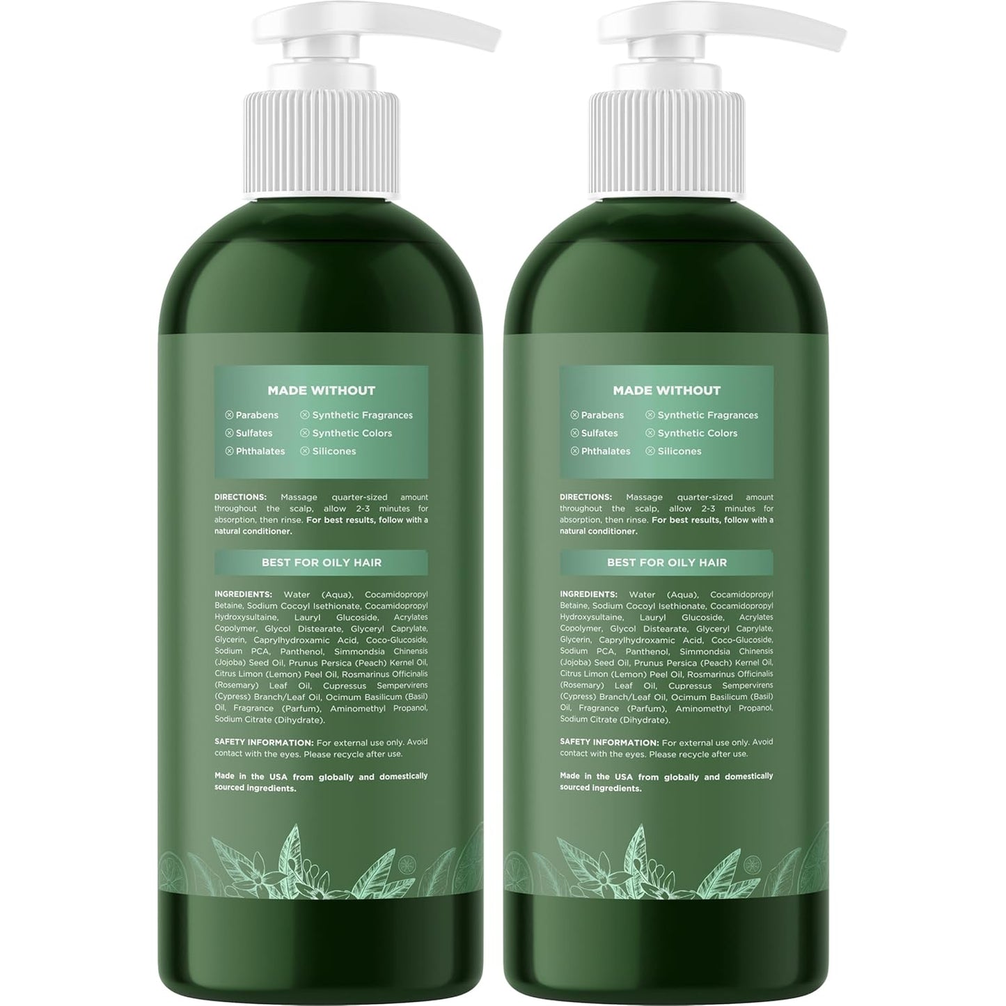 Clarifying Shampoo for Oily Hair - Deep Cleansing Rosemary Oil Formula | Vegan & Sulfate Free (2 Pack)
