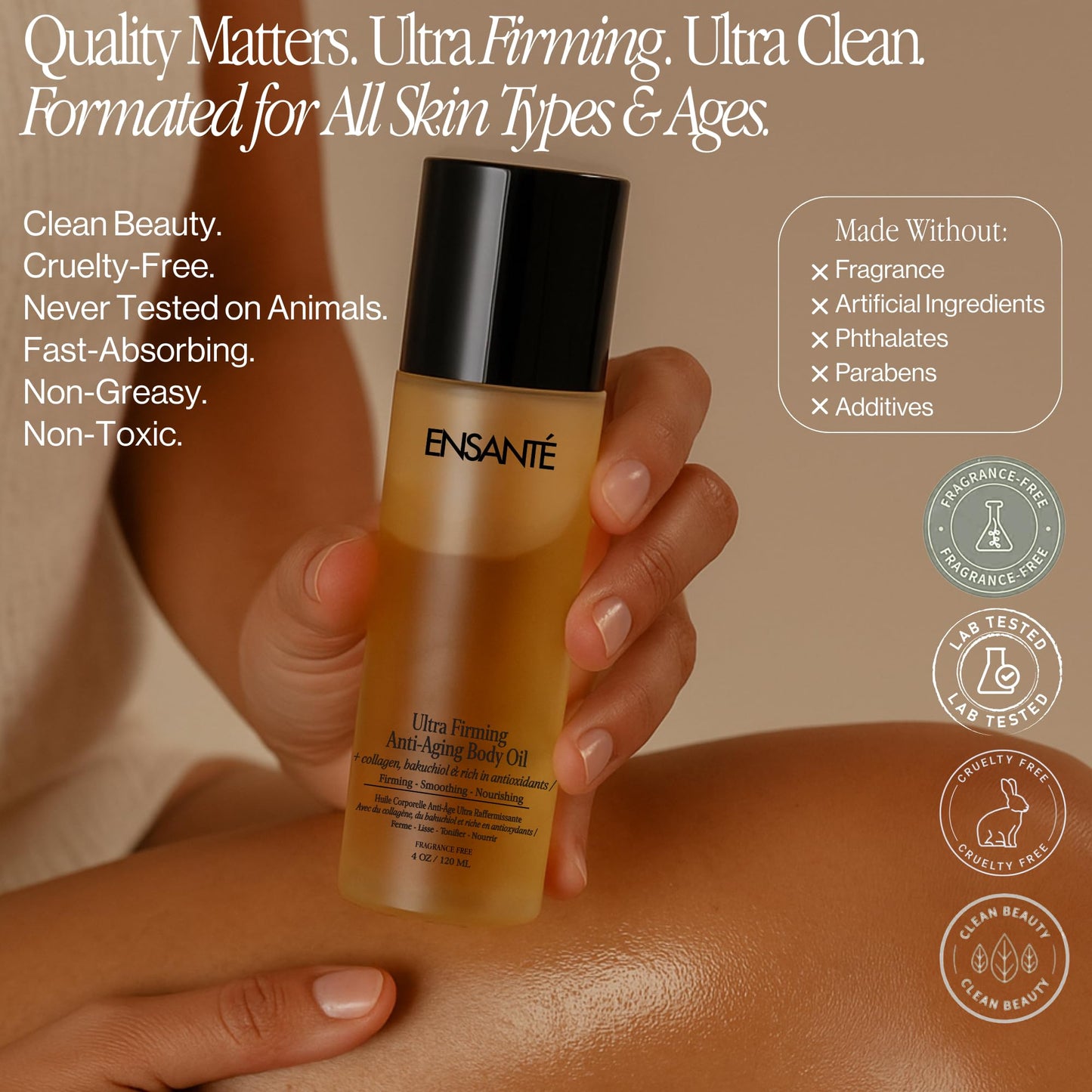 ENSANTÉ Body Firming Oil with Collagen Peptides, Cellulite Massage Oil, Body Glow Oil, Firming Body Oil for Women, Unscented Body Oil for Skin Tightening & Smoothing, Fast Absorbing, Non Greasy