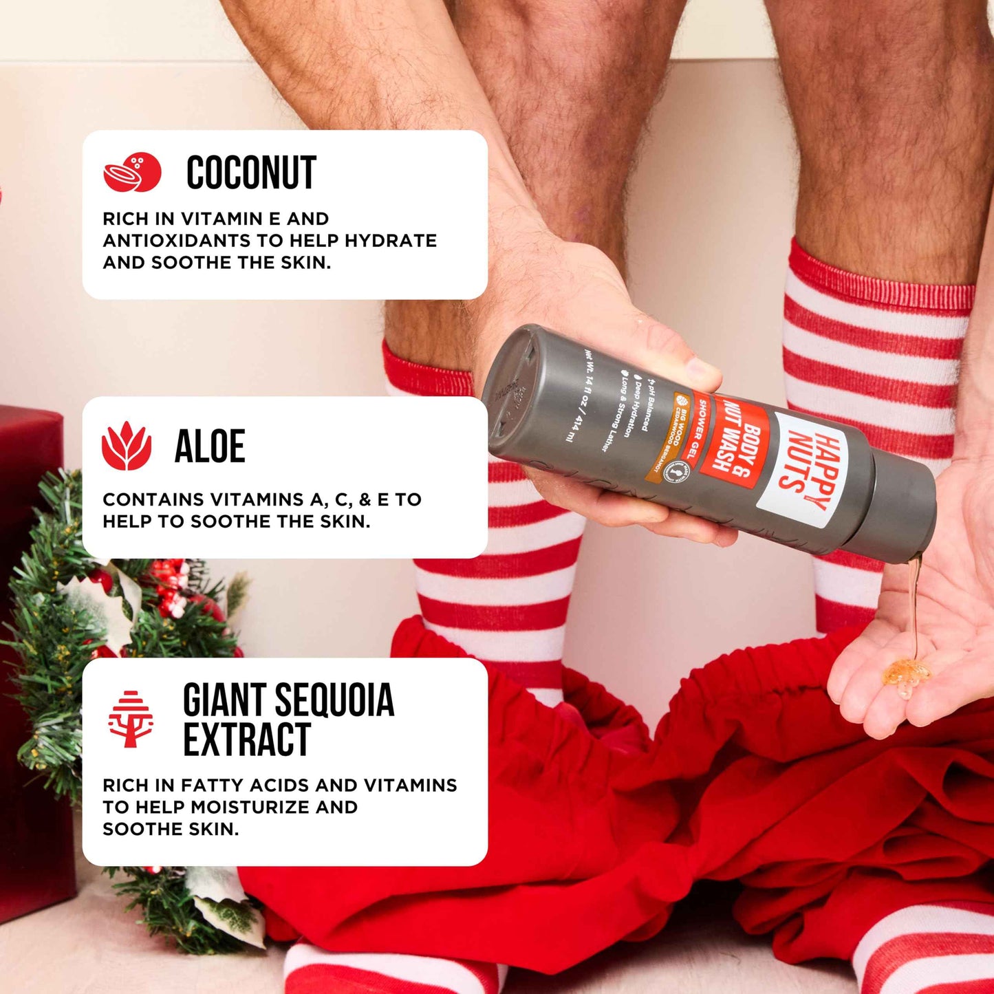 HAPPY NUTS Big Wood Body and Nut Wash - Moisturizing Men's Shower Gel, Bodywash with Deep Cleanse for Sensitive Skin - Men's Body Soap