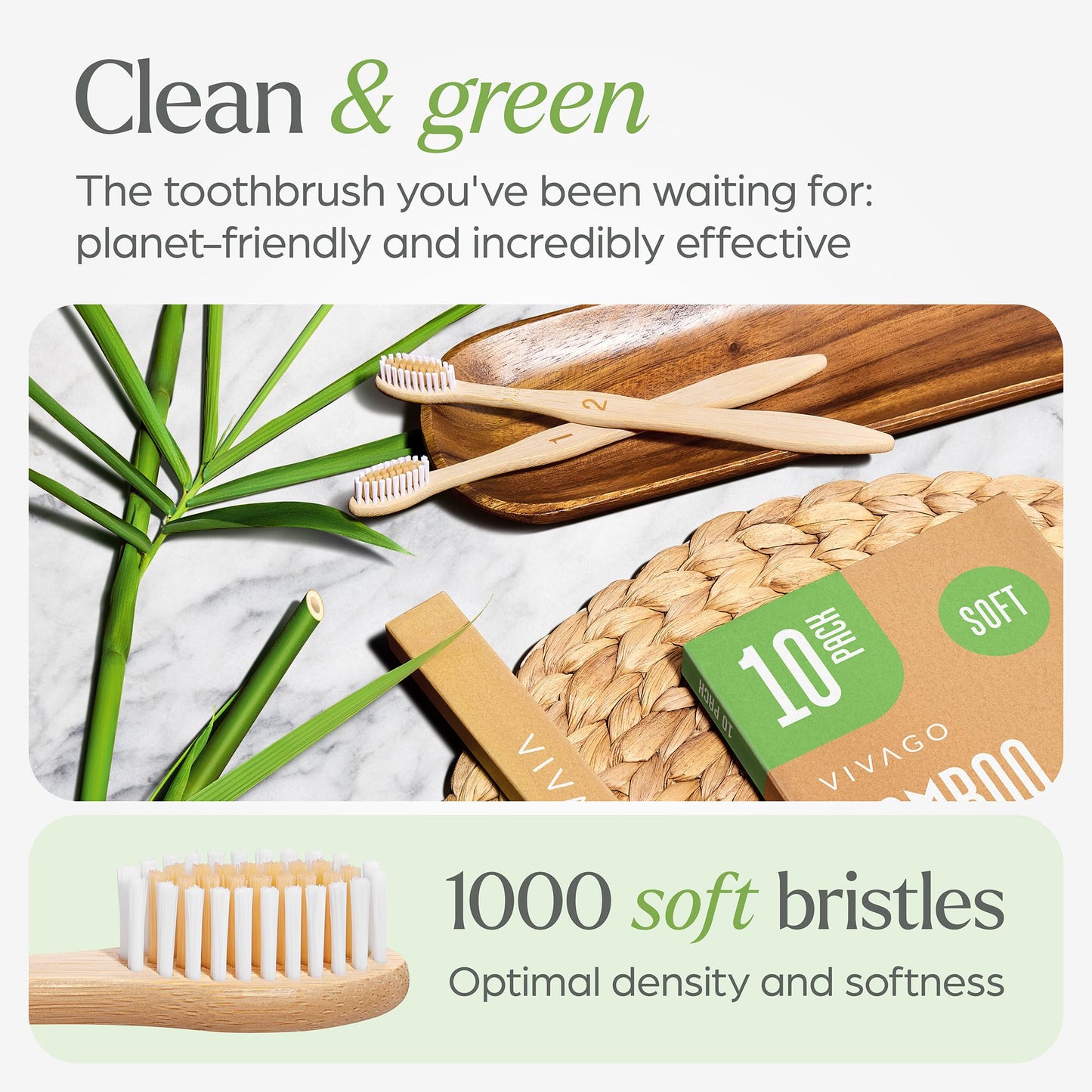 VIVAGO Bamboo Toothbrushes Bulk Soft Bristles (50 Pack) - Eco-Friendly, Natural Wooden Toothbrush