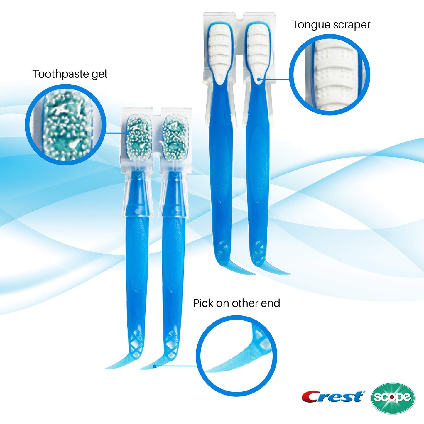 Crest Scope | Mini Brushes-Disposable Toothbrushes with Toothpaste and Pick For Work or Travel (4 count, 6 pack (24 brushes))