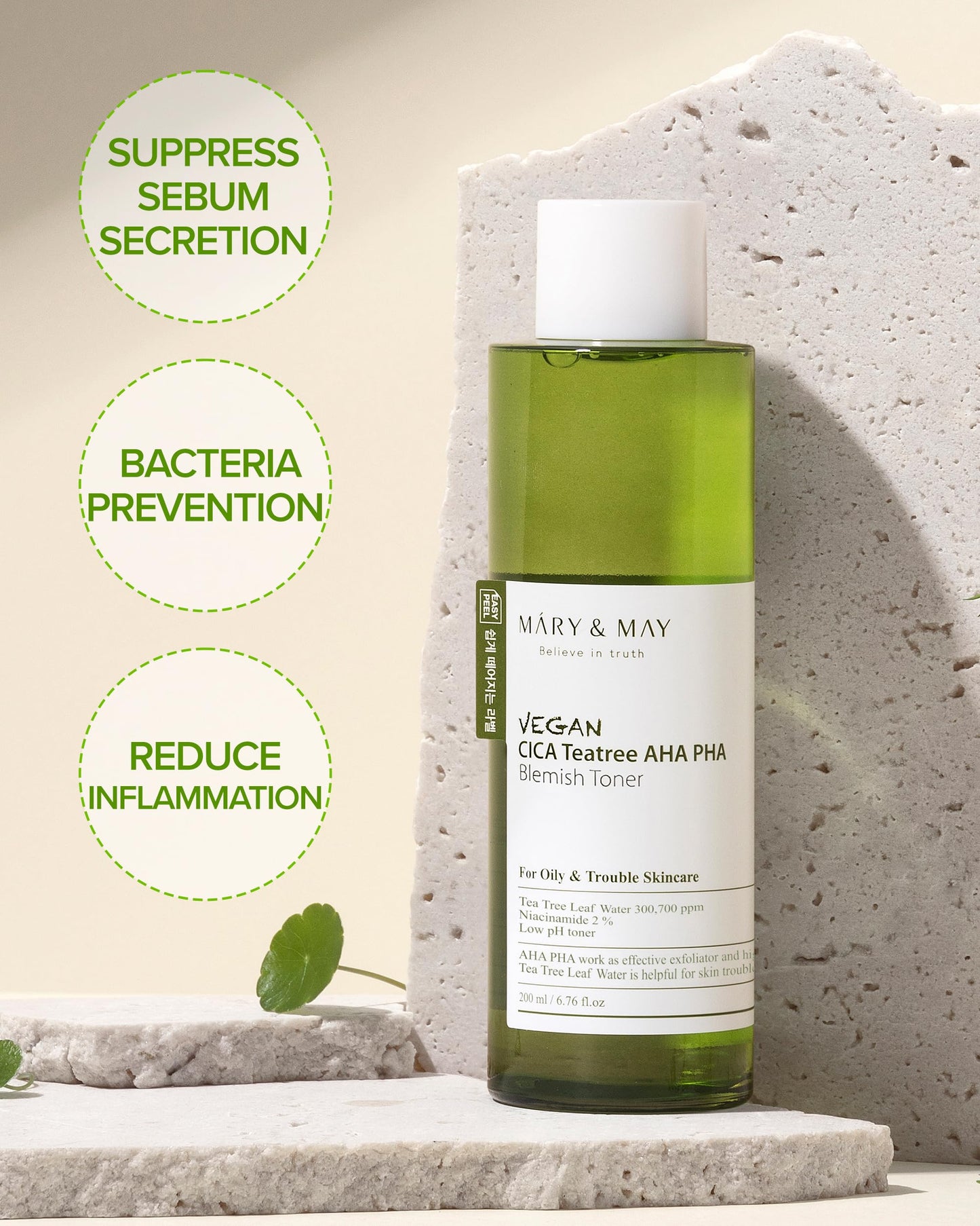Mary&May Vegan CICA Tea Tree AHA PHA Blemish Toner - Oil Control and Skin Soothing Exfoliating Face Toner - Protects Skin Barrier, for Clear and Healthy Skin, 6.76 fl.oz.