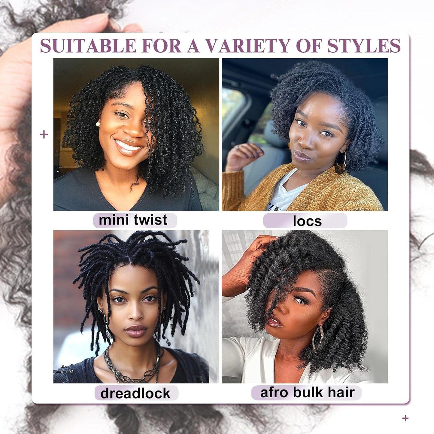 Brown Afro Kinky Bulk Human Hair - 16 Inch 50g for Micro Locs & Mini Kinky Twist Braids | Dreadlock Extensions, Can Be Dyed