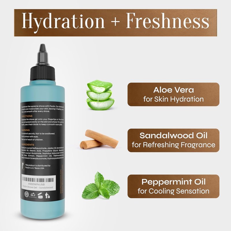 Transparent Shaving Gel for Men - Aloe Vera & Menthol Formula | Prevent Razor Bumps, 10 fl oz