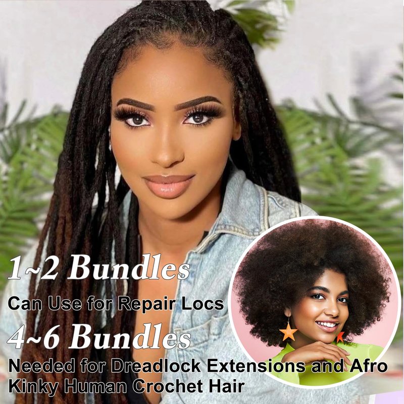 Bob Afro Kinkys Bulk Human Hair 10 Inch 50g Spring Twist Hair Afro Kinky-curly Human Hair Bulk for Twist 4C Kinkycurly Human Braiding Hair for Women Girl Kids Natural Black