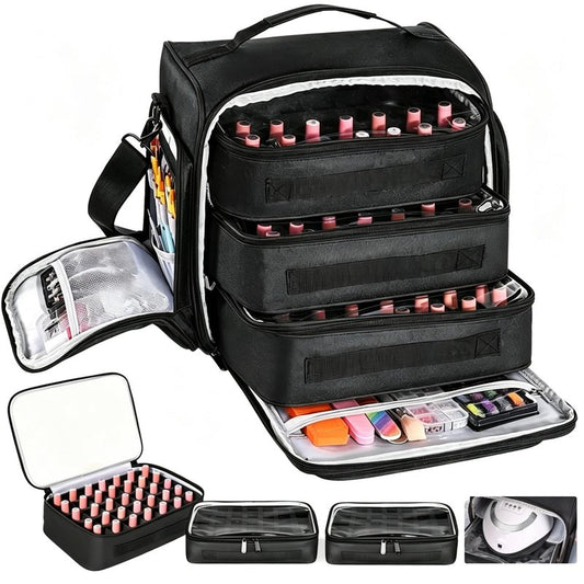 YUYAFN Nail Polish Organizer Holds 105 Bottles, Extra Large Capacity with 3 Removable, Pouches Portable Manicurist Travel Bag for Manicure Tools, Nail Lamp