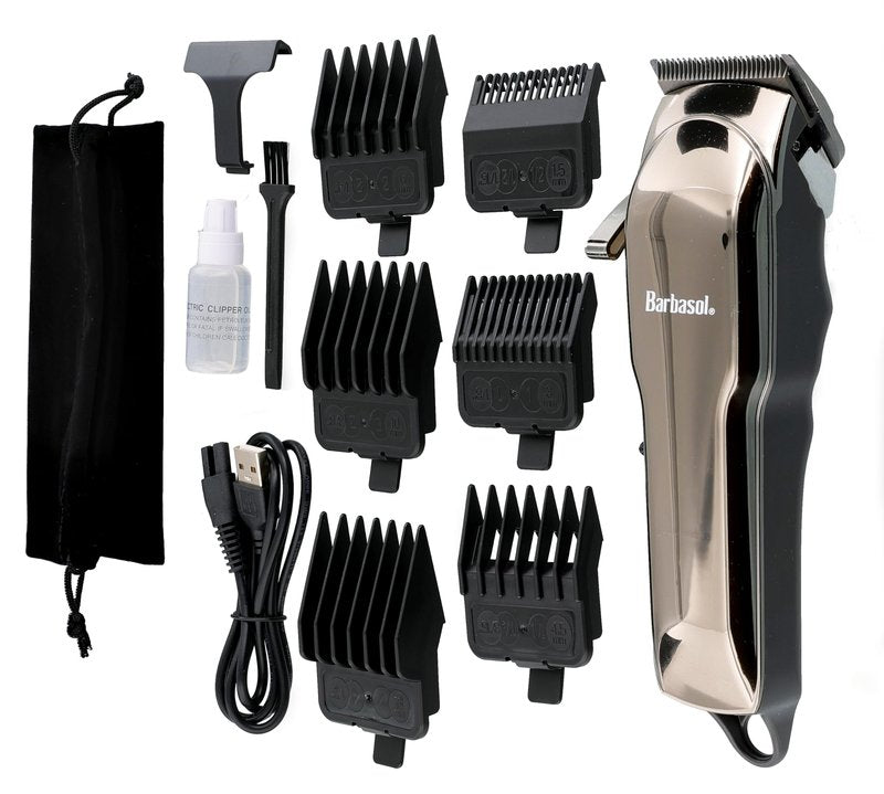 Barbasol Rechargeable Hair Clippers, Professional & Home Haircut Clippers for Men, Rust-Free Low-Heat Ceramic Blades, 6 Clipper Guard Combs, Adjustable Taper, LCD Display, Black