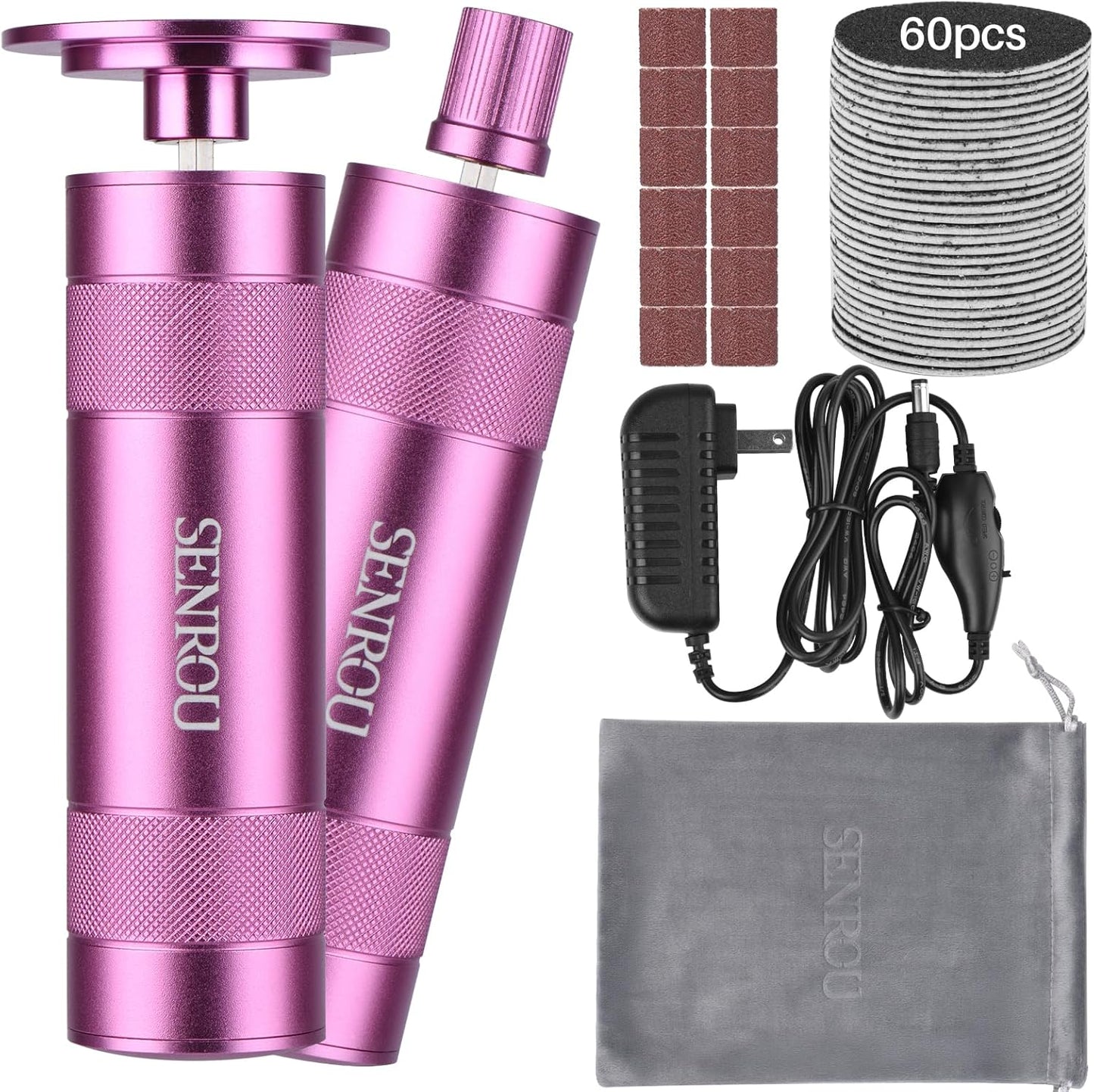 Electric Foot Callus Remover - 2-in-1 Filer with 60 Sandpaper Discs | Pink Foot Care Tool