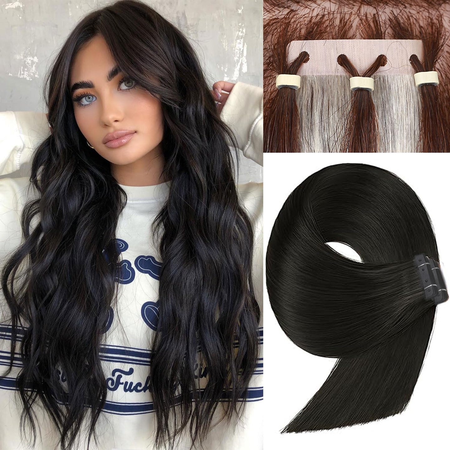 FANCEE OVO Hair Extensions Remy Human Hair PU Holes Wefts with Micro Beads Highlight Honey Blonde Volume Upgrade Butterfly Seamless Weft Invisible Beaded Hair Extension with Tools(40g 20Pcs, 14 Inch)