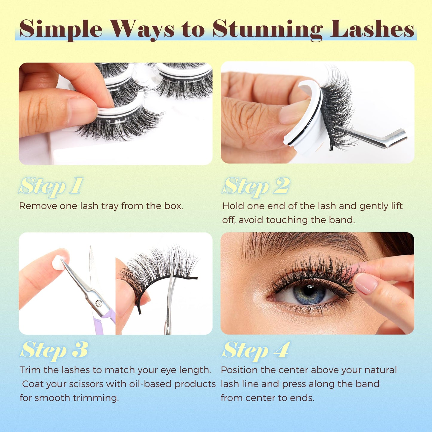 LASHVIEW Self Adhesive Eyelashes, 5 Pairs Natural Look Press On Lashes No Glue Need Eyelashes Reusable Cat Eye Wispy Self-adhesive False Lashes with Replacement Strips & Tweezers (C122)