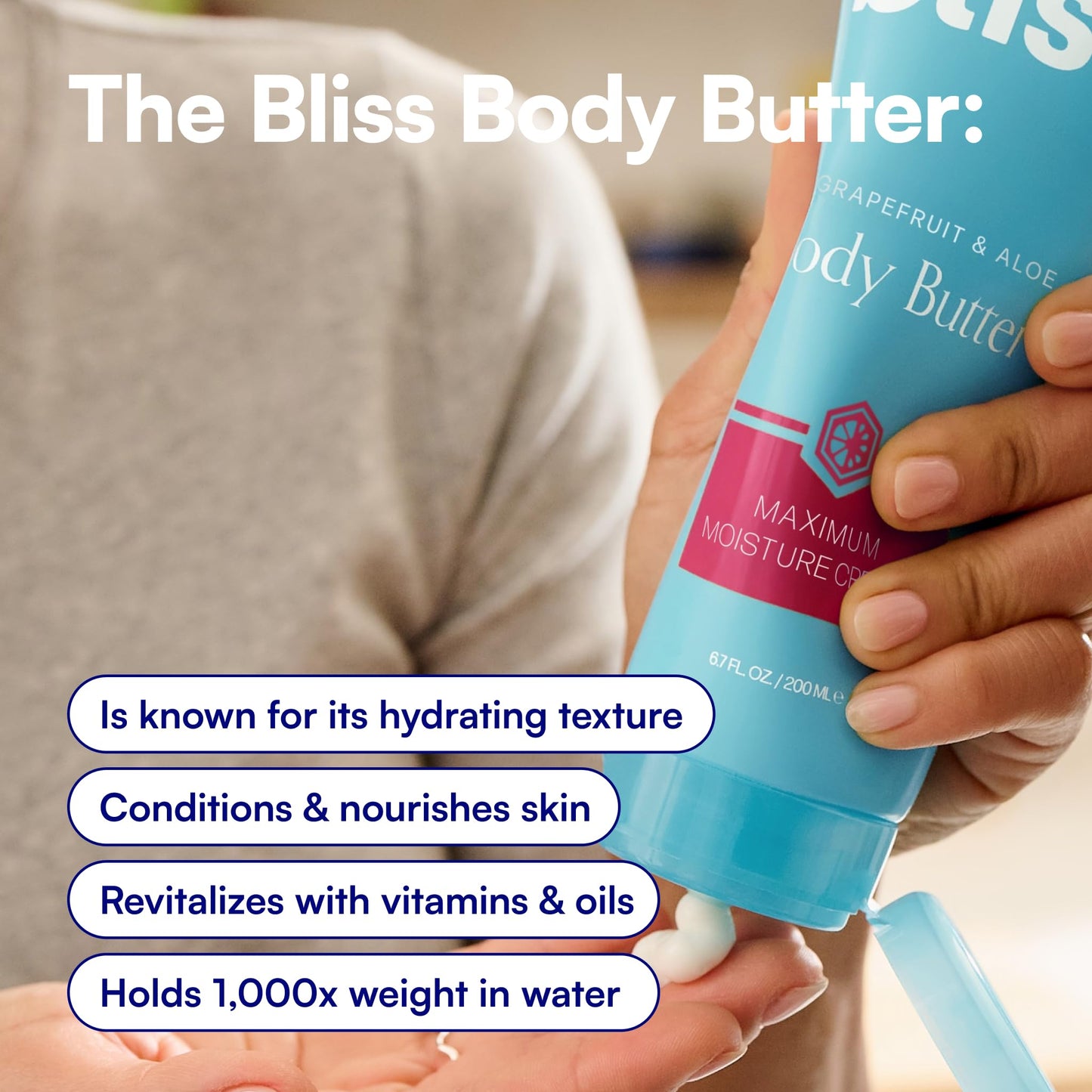 Bliss Body Butter - Grapefruit and Aloe - Maximum Moisture Cream - 6.7 Fl Oz - Body Lotion for Dry Skin - Long-Lasting Moisturizer for Women & Men - Vegan and Cruelty-Free