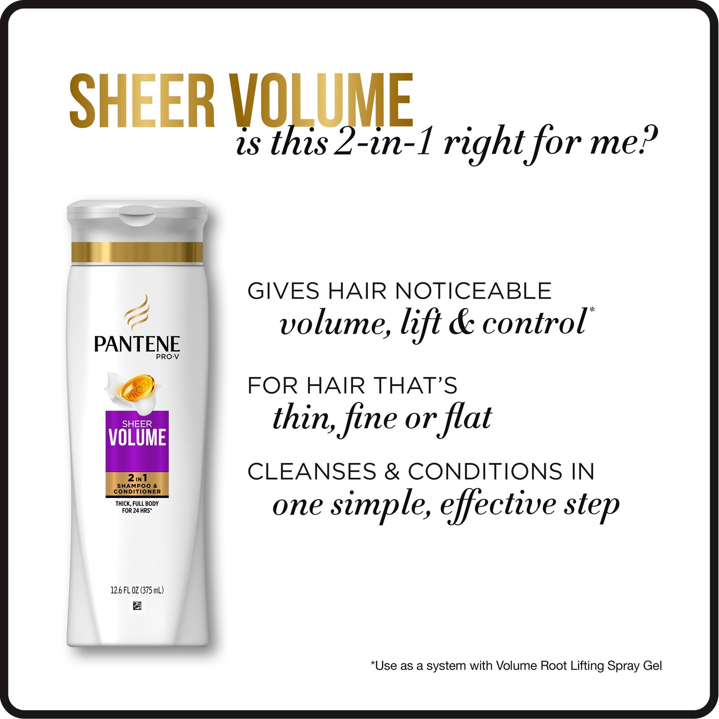 Pantene Pro-V Sheer Volume 2 in 1 Shampoo & Conditioner, 20.1 fl oz
