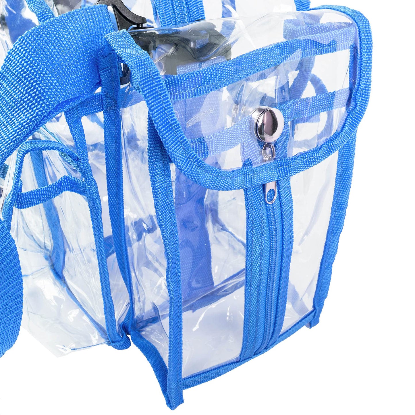 SHANY Cosmetics Shany clear pvc makeup bag - large professional makeup artist rectangular tote with shoulder strap and 5 external pockets - blue, Blue