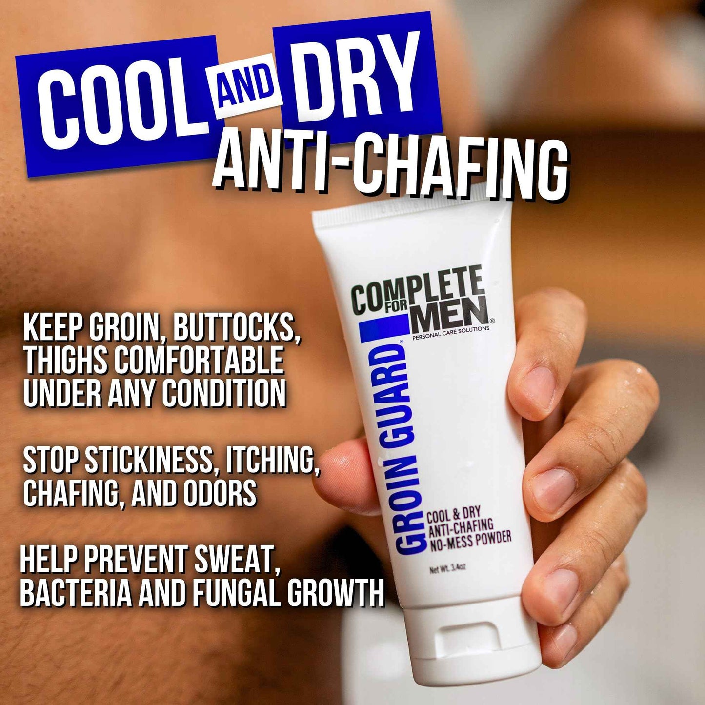 COMPLETE FOR MEN - Groin Guard Anti Chafing Cream: Talc Free, Aluminum Free, Natural Odor Control Cream for Men, Non Greasy, Cool & Dry, Friction Defense, Chafe Protect for Private Parts