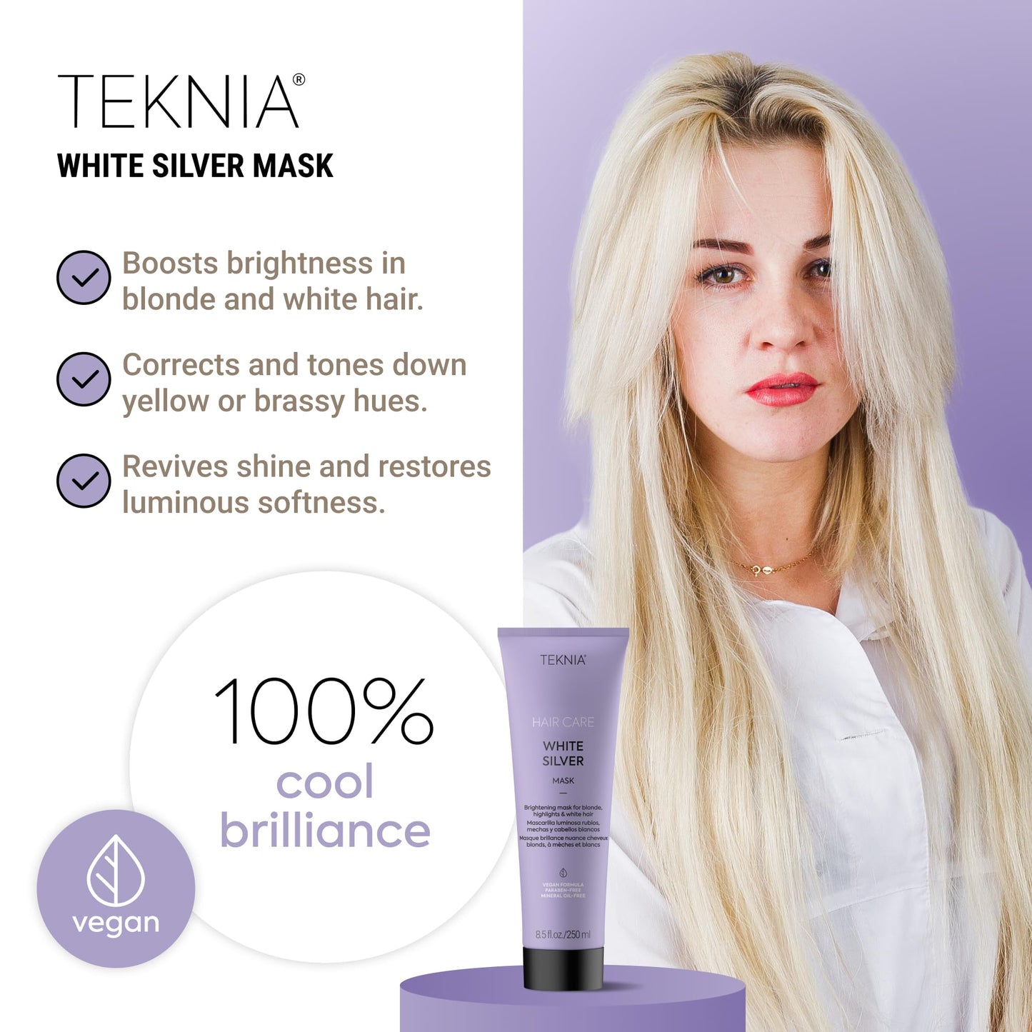 Lakmé Teknia White Silver Hair Mask, Brightening Hair Mask for Blondes & Bleached Hair, 8.5 Fl Oz