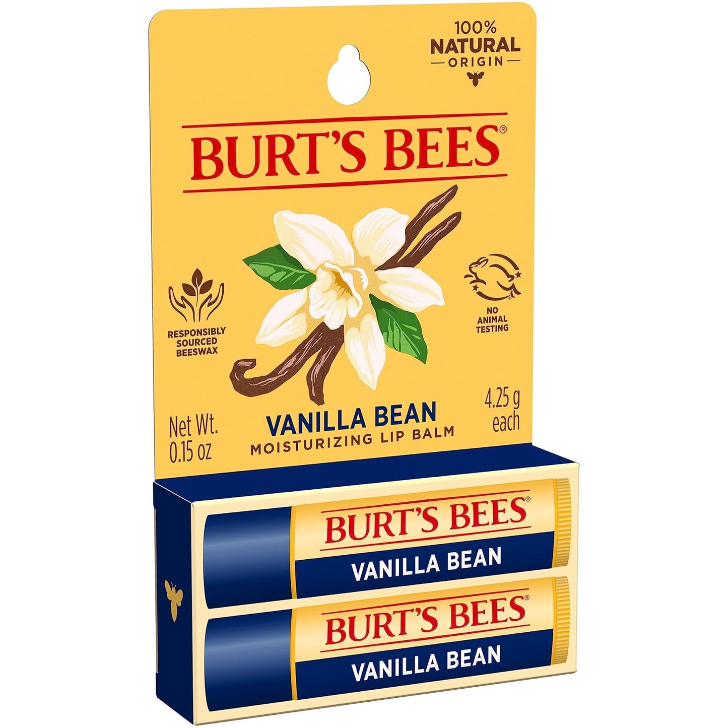 Burt's Bees Lip Balm - Vanilla Bean Lip Moisturizer with Natural Beeswax | 2 Tubes, 0.15 oz Each