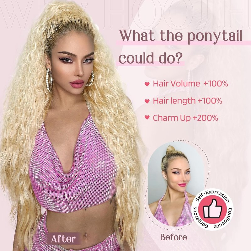 Ponytail Extension - 34 Inch Extra Long Wavy Drawstring Hairpiece | Soft Synthetic Fiber in Black Brown