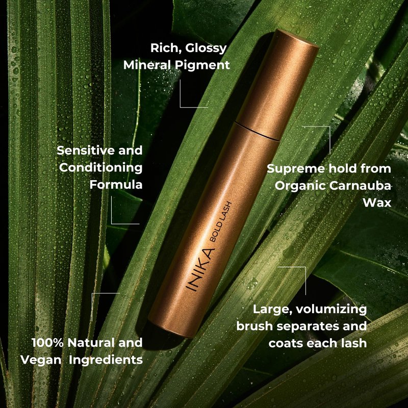 INIKA Organic Bold Lash Mascara, Vegan and Non-Toxic, Amplifies Lashes for Volume and Length, with Conditioning Natural Ingredients and Pure Mineral Pigments, Cruelty-Free, 0.43 fl oz / 13ml BLACK