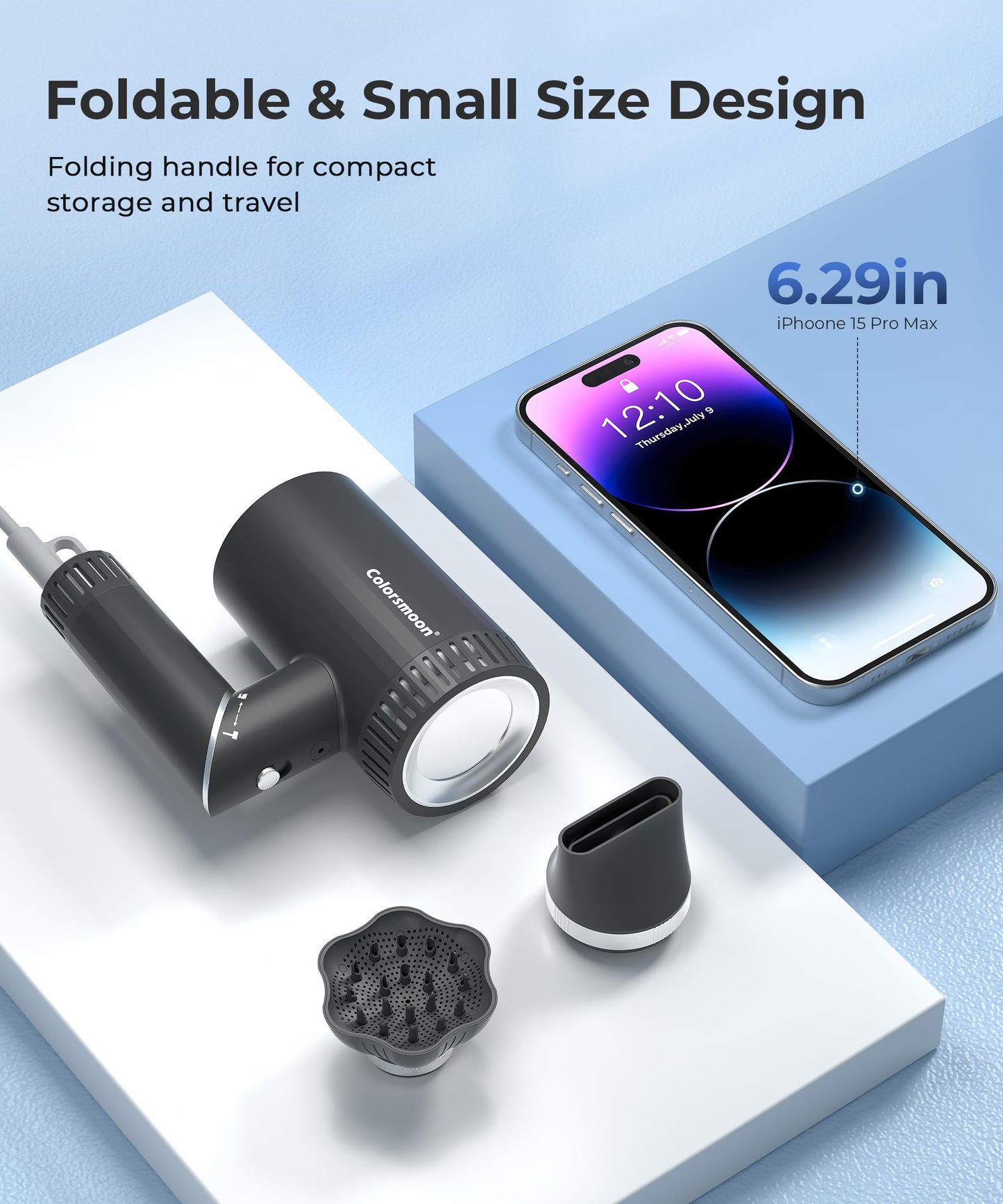 Hair Dryer, 100,000 RPM High-Speed Blow Dryers for Women & Men, Hair Dryers with Diffuser & Nozzle, Portable for Travel Home Use, Quiet & Fast-Drying, 500 Million Negative Ions, Heat-Control