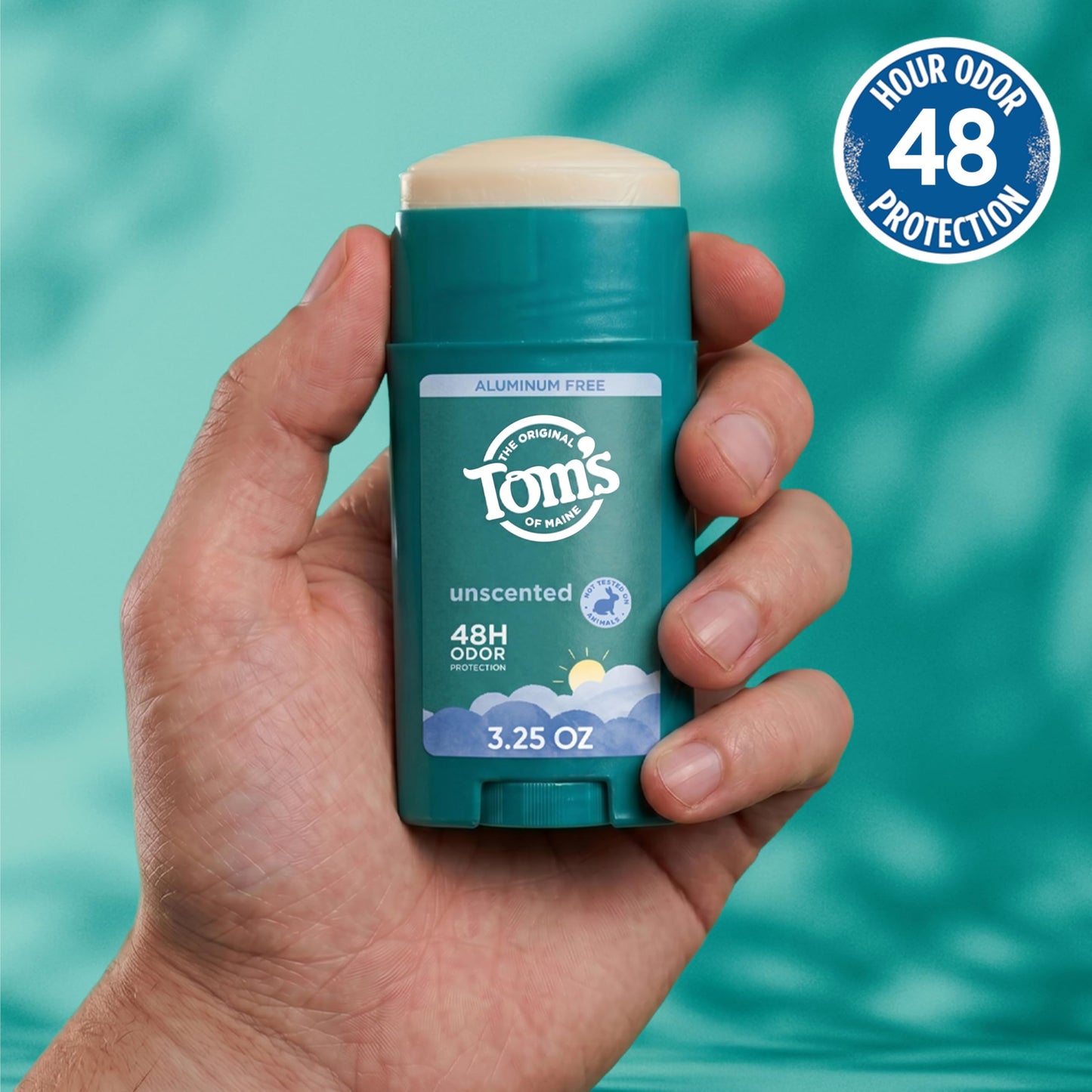 Tom’s of Maine Unscented Natural Deodorant, Aluminum Free, Clear Application, Odor & Wetness Protection, Naturally Derived Ingredients, 3.25 oz (2 Pack)