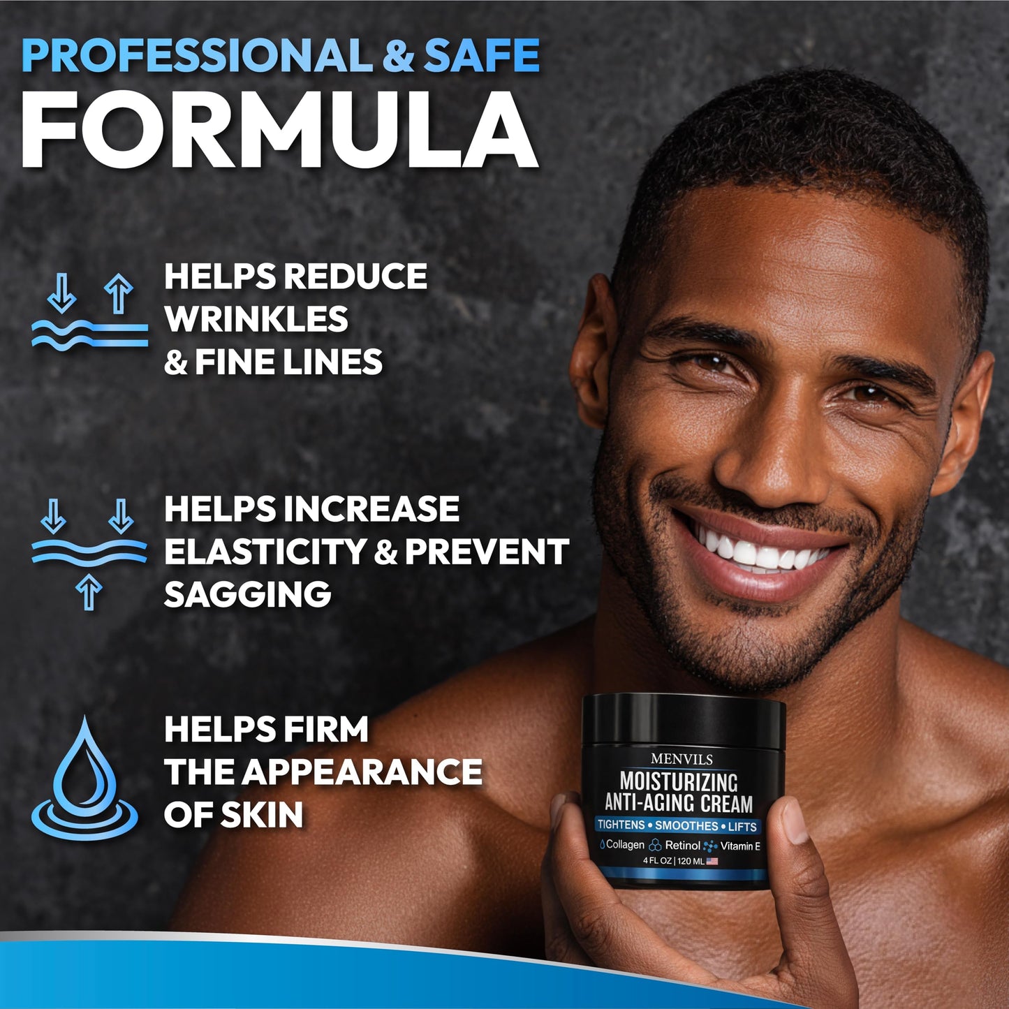 (2 Pack) Mens Face Moisturizer Cream - Anti Aging & Wrinkle for Men with Collagen, Retinol, Vitamins E, Jojoba Oil - Face Lotion - Age Facial Skin Care - Eye Wrinkle - 8 oz Total