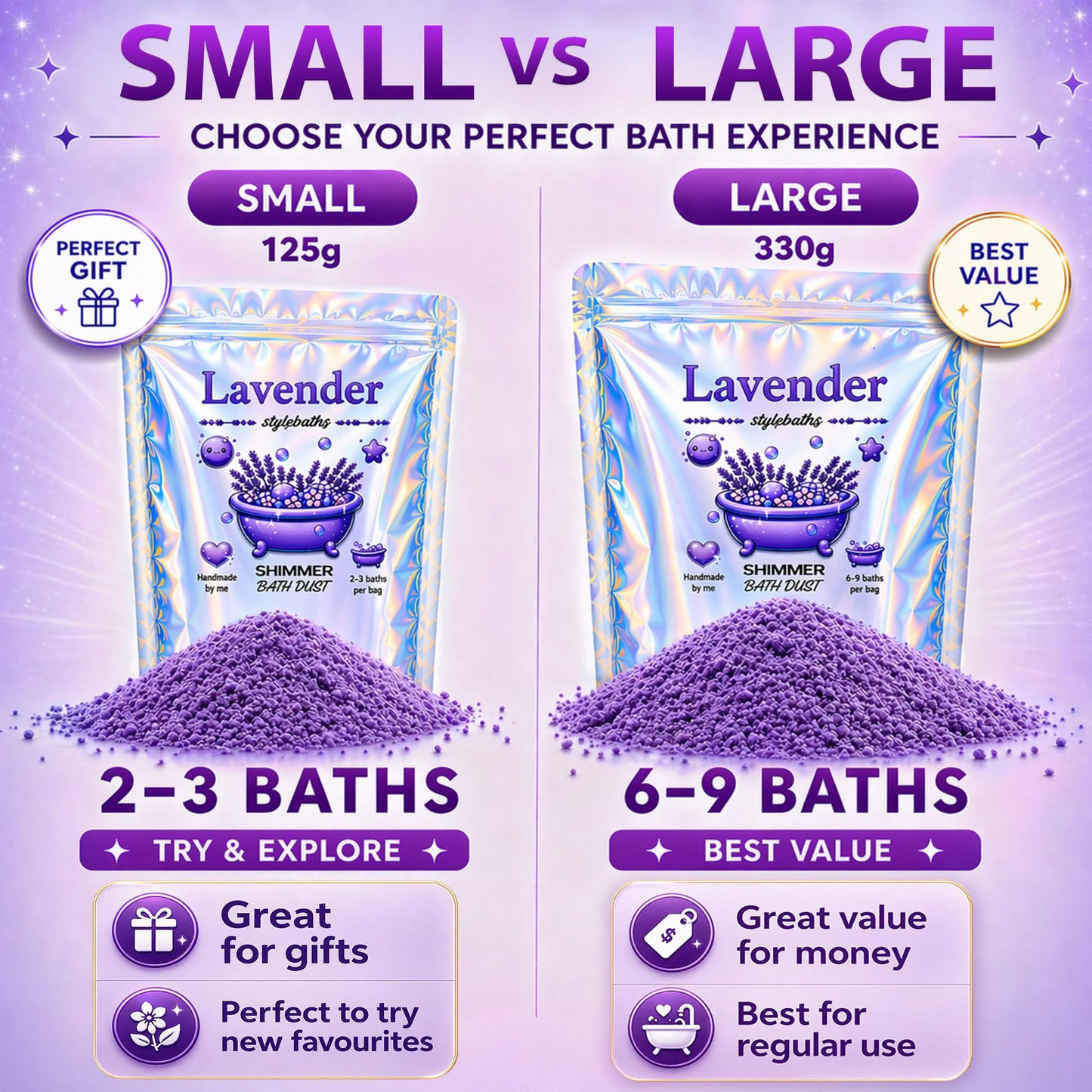 Stsfybaths Purple Lavender Shimmer Bath Bomb in A Bag - Handmade Scented Bath Bombs for Women,Kids and Men - Bulk Bathbomb Fizzies Perfect for Boys and Girls All Ages (Small, Purple)