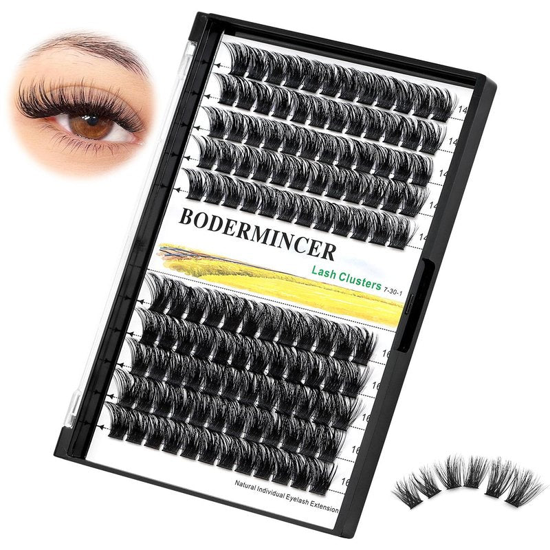 Bodermincer 120 Clusters 10mm+12mm/12mm+14mm Mixed Lash Cluster False Eyelash Individual Cluster EyeLashes Grafting Fake False Eyelashes Eyelash Extension (M01-Black-16mm)