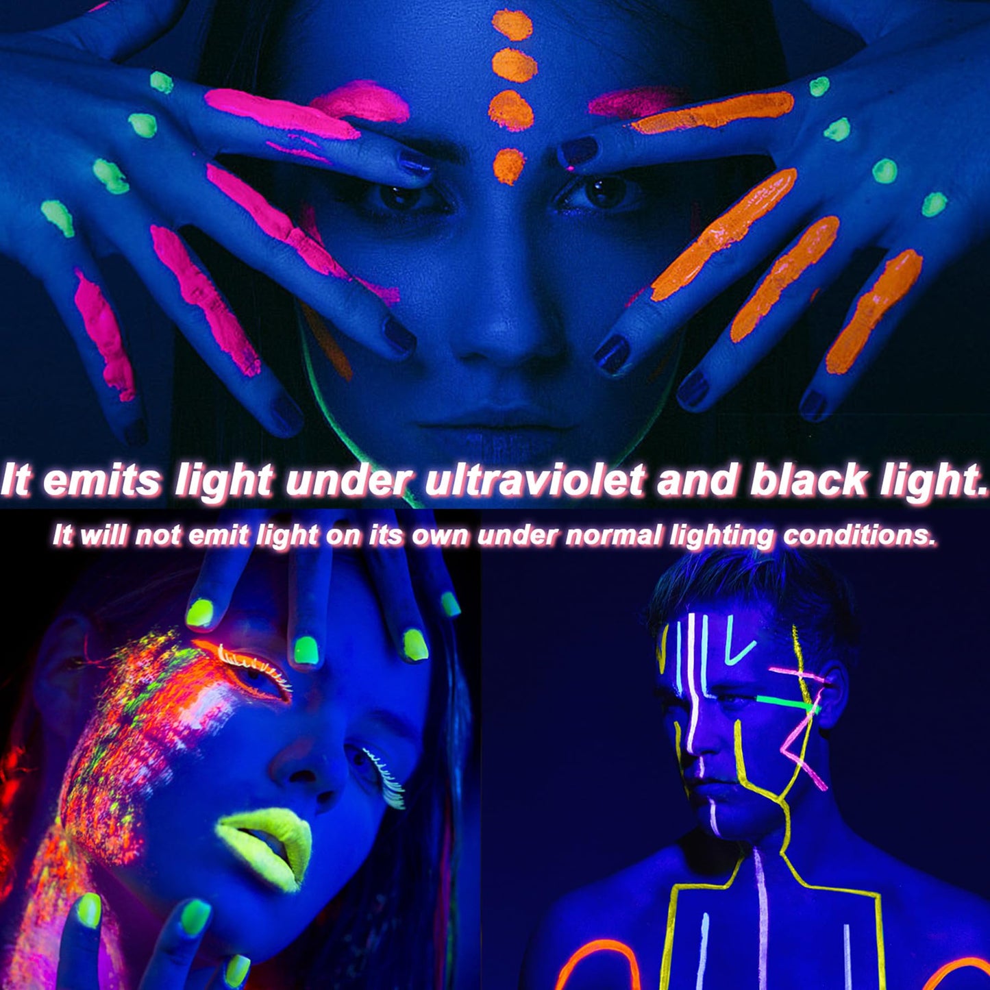 Glow in the Dark Face Body Painting, Glow Blacklight Face & Body Paint Makeup, Mardi Gras Halloween UV Crayon Kit Black Light Birthday Party Camouflage Party Supplies (24 color)