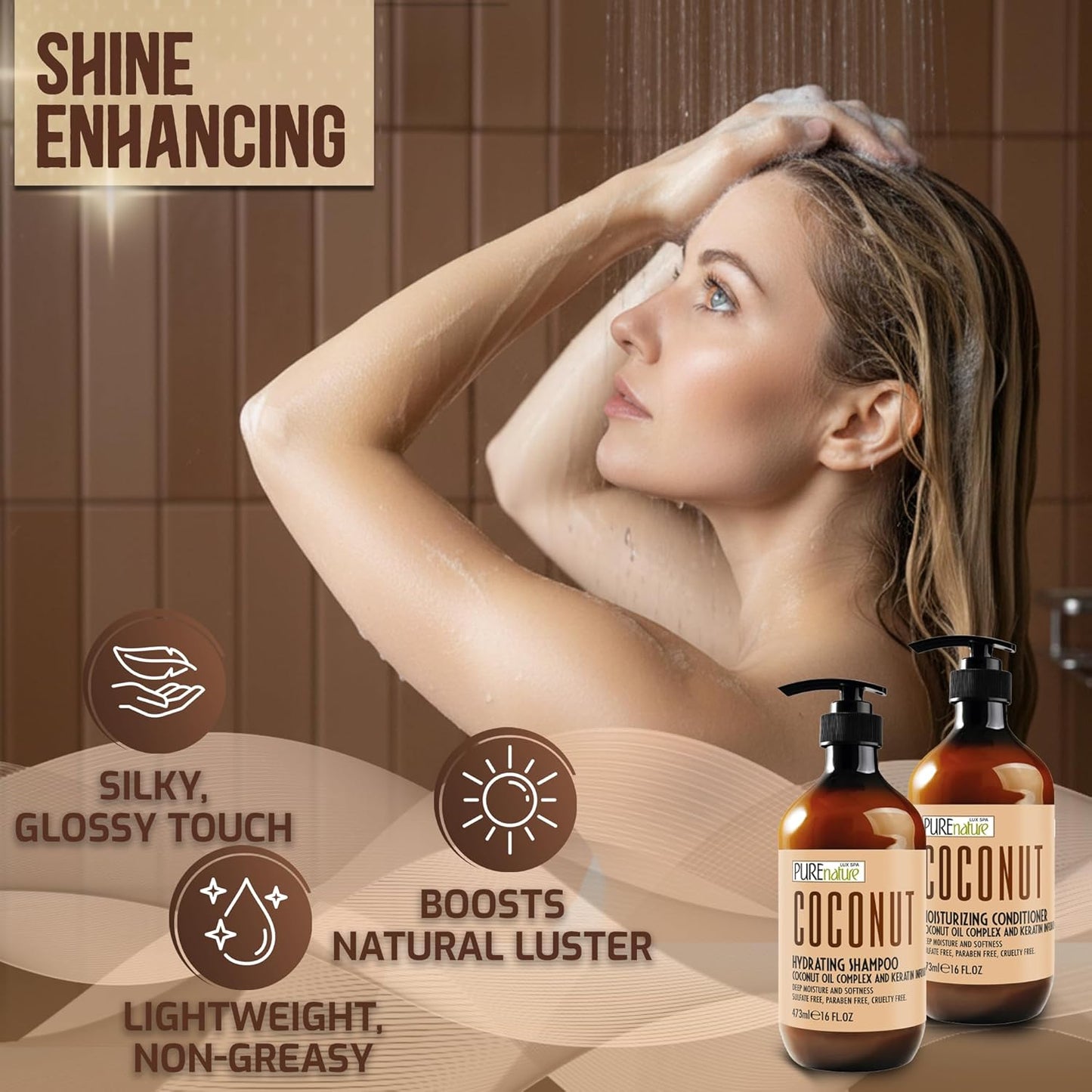 Coconut Shampoo and Conditioner Set - Sulfate-Free Hydrating Duo for Dry, Frizzy Hair | 16 Fl Oz (Set of 2)