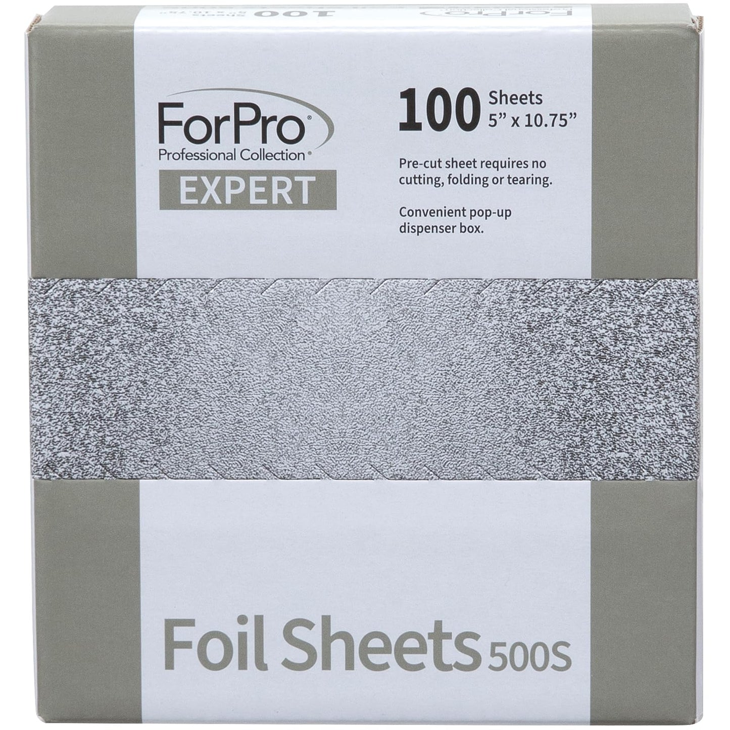ForPro Expert Embossed Foil Sheets 500S, Aluminum Hair Foils for Color Application and Highlighting Services, Food Safe, Pop-Up Dispenser, 5” W x 10.75” L, 100-Count
